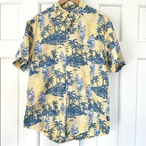 IZOD Men's L Saltwater Dockside Cotton Button Yellow/Blue Sailboats/Palms